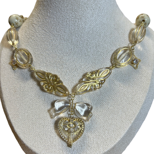 Handmade Glam Gold Ribbon Heart Necklace