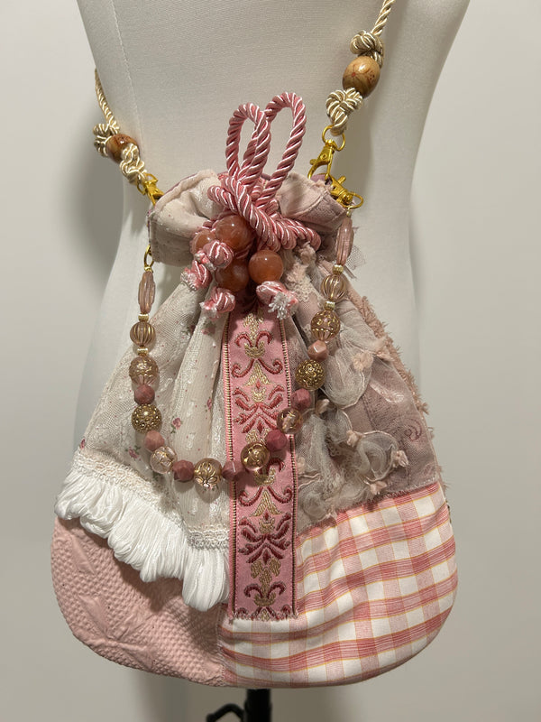 Pinky Patchwork Drawstring Bag