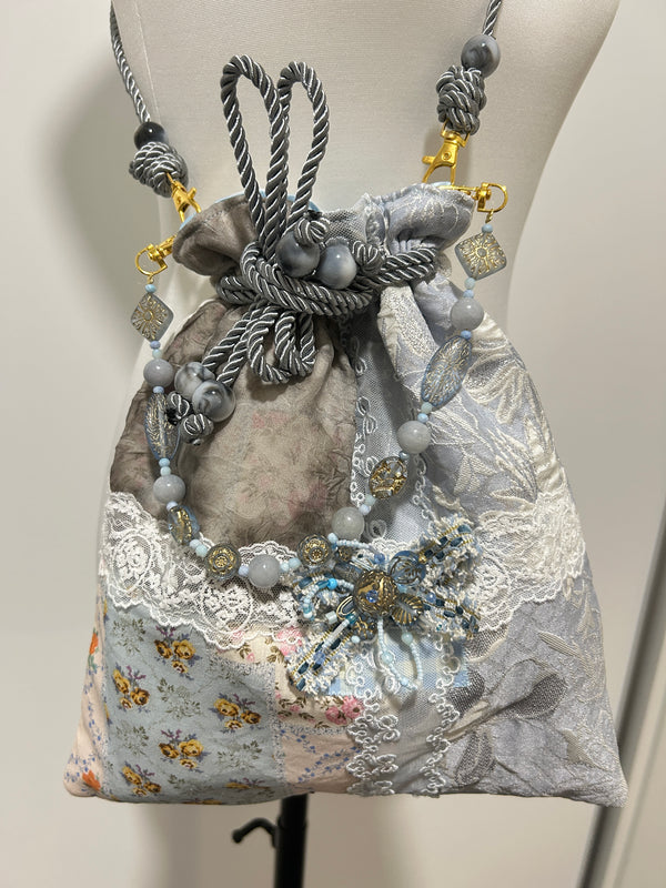 Baby Blue Patchwork Drawstring Bag