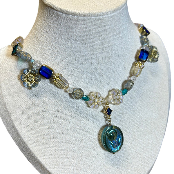 Handmade Pearlescent Blue Tulip Necklace