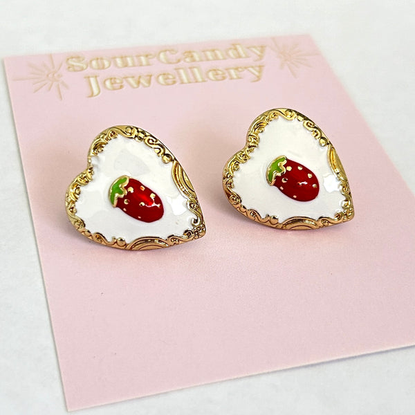 Strawberry Lace Heart Earrings