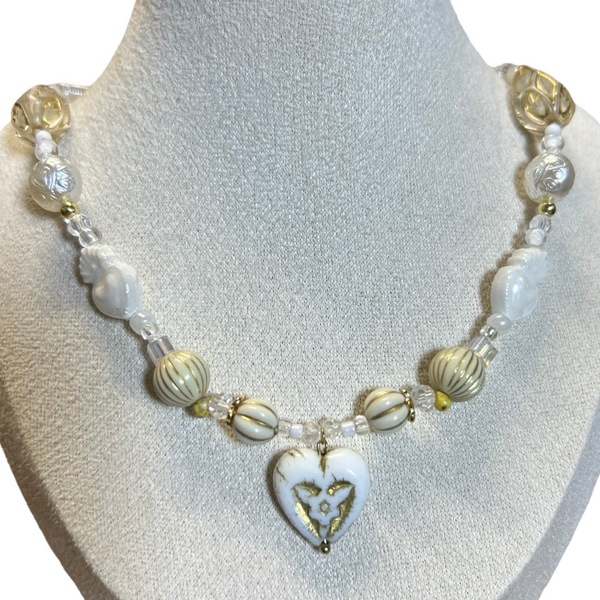 Handmade Vintage Glam Ivory Heart Necklace
