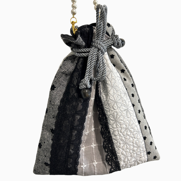 Handmade MonoBloom Drawstring Bag