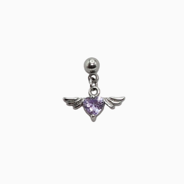 Purple Angel Heart Cartilage Barbell Stud