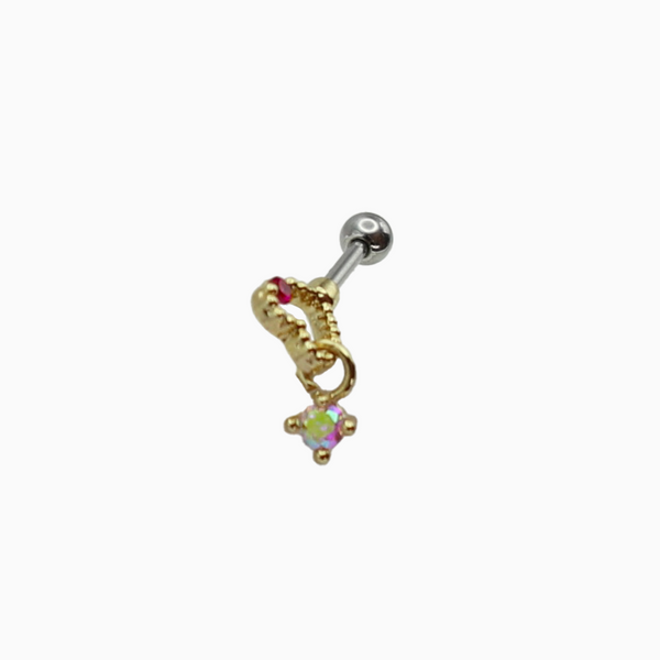 Heart Key Crystal Drop Cartilage Barbell Stud