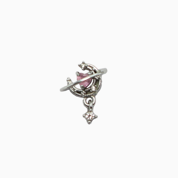 Pink Heart Planet Drop Cartilage Barbell Stud