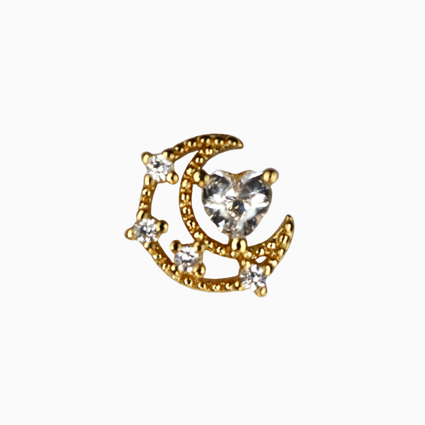 Crystal Heart Moon Cartilage Barbell Stud