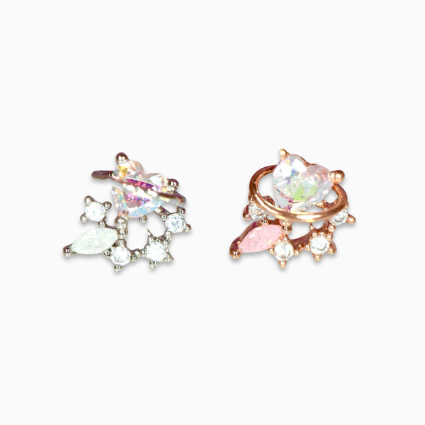 Crystal Heart Planet Cartilage Barbell Stud