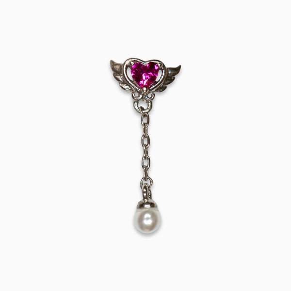 Angel Heart Pearl Drop Barbell Stud