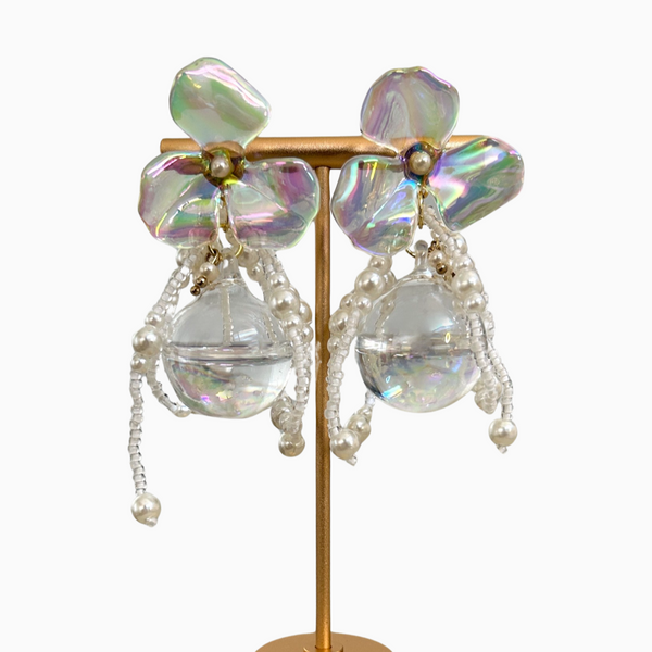 Dreamy Crystal Ball With Pearl Ribbon Earrings