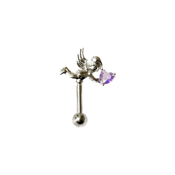 Cupid Crystal Heart Barbell Stud