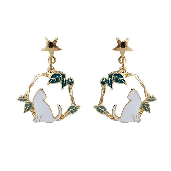 White Kitty Earrings