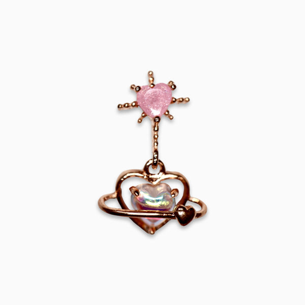Crystal Heart With Rainbow Heart Planet Drop Barbell Stud