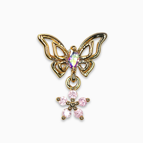 Golden Butterfly Flower Drop Barbell Stud