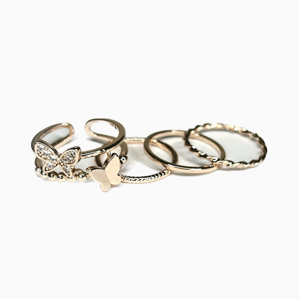 Rose Gold Butterfly Rings Set of 4