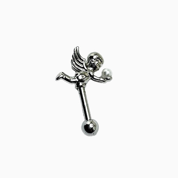 Cupid Holding A Pearl Barbell Stud