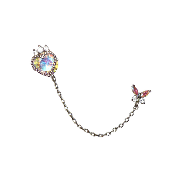 Rainbow Crystal Butterfly Love Cartilage Double Barbell Stud