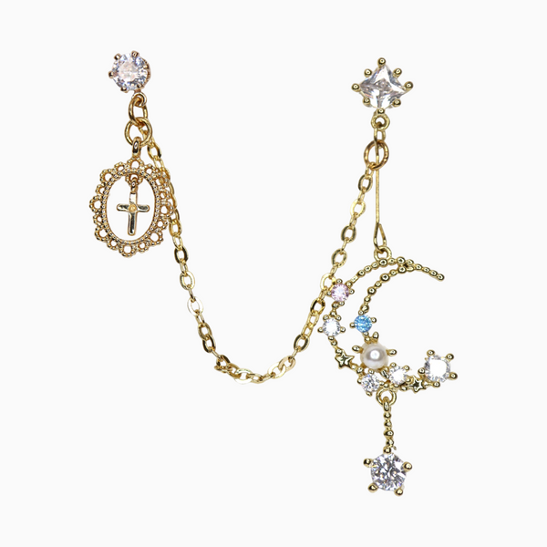 Sparkly Moon Night Double Earrings