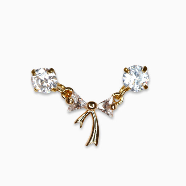 Crystal Ribbon Drop Double Barbell Stud