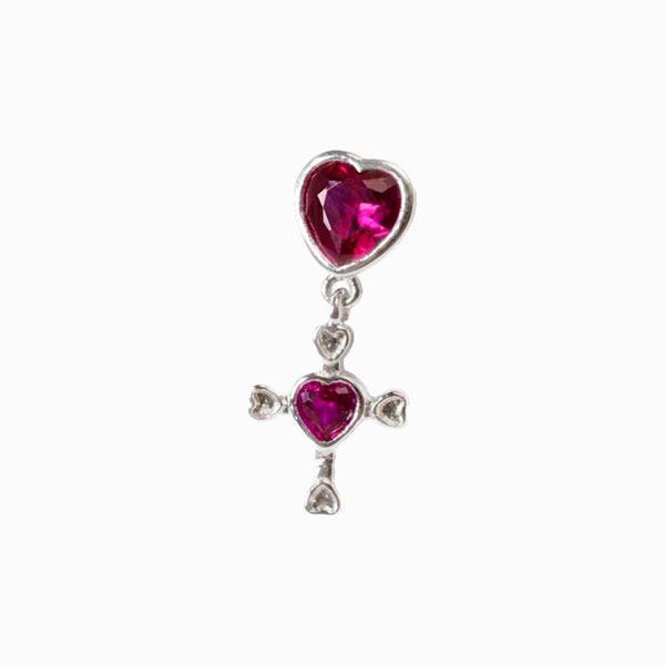 Crystal Heart Cross Drop Curved Barbell Stud