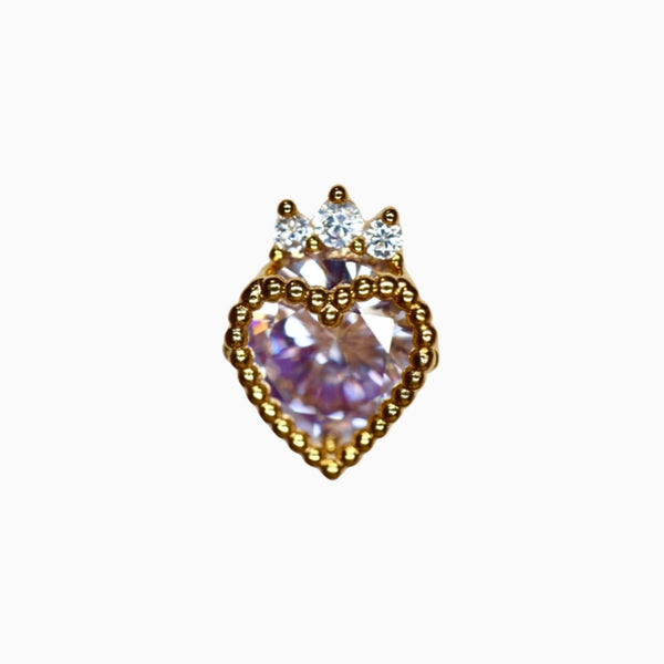Purple Crystal Crown Heart Barbell Stud