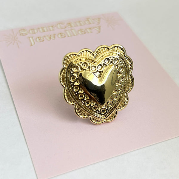 Vintage Golden Lace Heart Ring