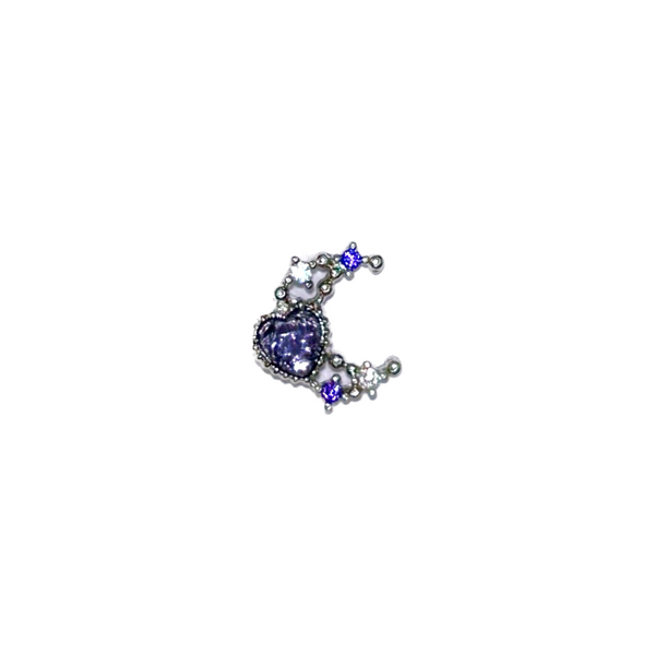 Crystal Heart Moon Cartilage Barbell Stud