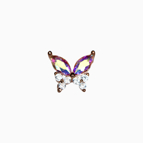 Rainbow Crystal Butterfly Barbell Stud