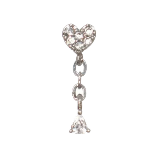 Sliver Heart Crystal Drop Barbell Stud