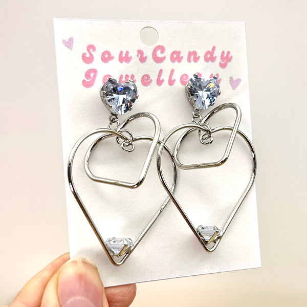 Crystal Triple Heart Earrings