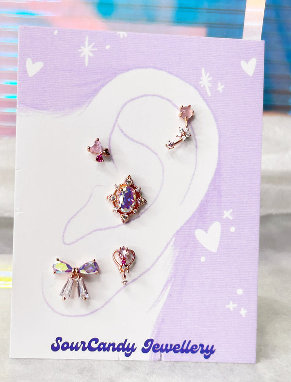 Luxury Pink Barbell Earring Set